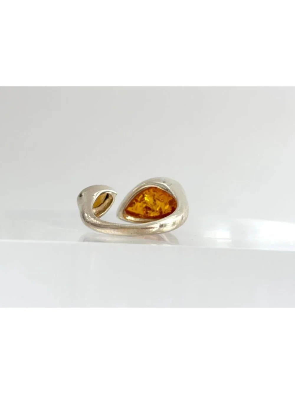 Modernist Baltic Amber Citrine Open Shank Sterling Silver 925 Vintage Ring sz 8